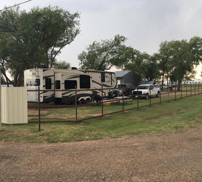 RV parked inside the PnK RV Park security fence
